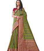 Green woven art silk saree with blouse