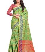 Green woven art silk saree with blouse