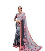 Grey printed  georgette saree with blouse