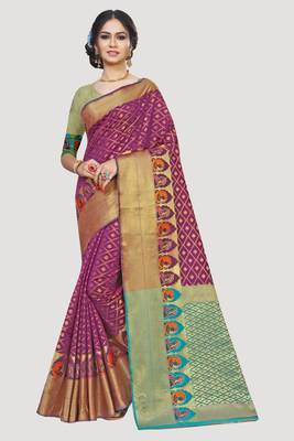 Magenta woven art silk saree with blouse 1