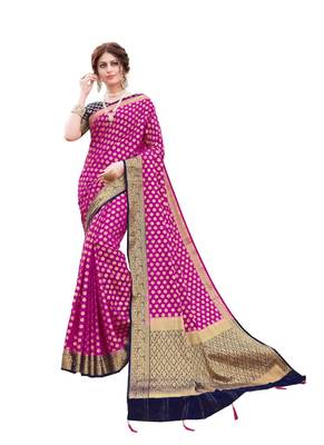 Magenta woven art silk saree with blouse 1