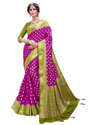 Magenta woven art silk saree with blouse 1