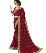 Maroon embroidered chiffon saree with blouse