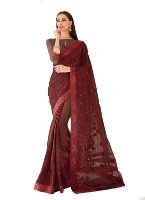 Maroon woven georgette saree with blouse 1