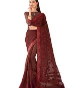 Maroon woven georgette saree with blouse