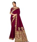 Maroon embroidered silk blend saree with blouse