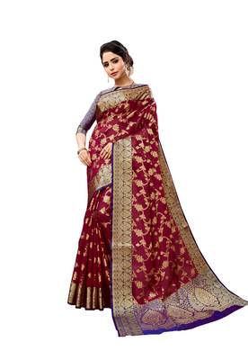 Maroon woven art silk saree with blouse 1