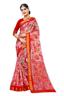 Multicolor printed cotton silk saree with blouse 1