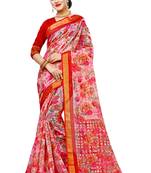 Multicolor printed cotton silk saree with blouse