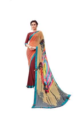 Multicolor printed  georgette saree with blouse 1