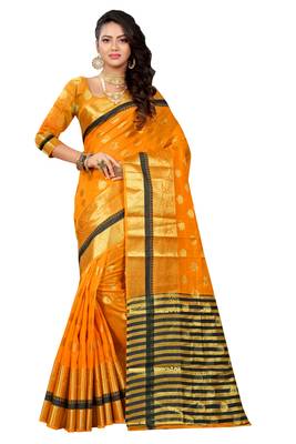 Mustard woven cotton silk saree with blouse 1