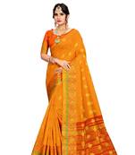 Mustard woven cotton silk saree with blouse