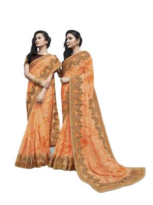 Orange embroidered georgette saree with blouse 1