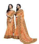 Orange embroidered georgette saree with blouse