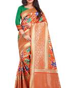 Orange woven art silk saree with blouse