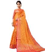 Orange woven art silk saree with blouse