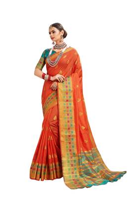 Orange woven cotton silk saree with blouse 1