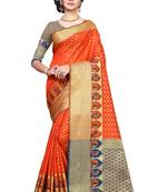 Orange woven art silk saree with blouse
