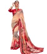 Peach printed  georgette saree with blouse