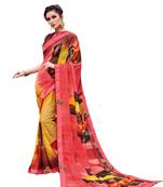 Pink printed  georgette saree with blouse