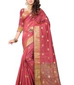 Pink woven cotton silk saree with blouse