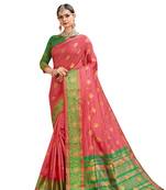 Pink woven cotton silk saree with blouse