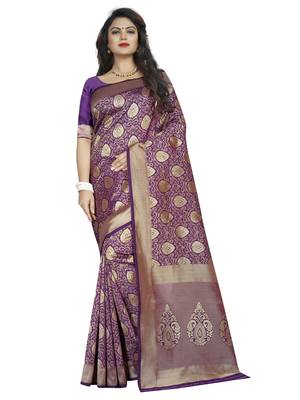 Purple woven art silk saree with blouse 1