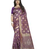 Purple woven art silk saree with blouse