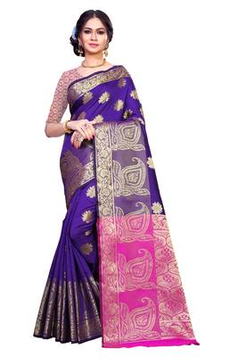 Purple woven art silk saree with blouse 1