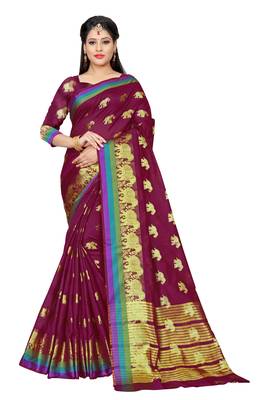 Purple woven cotton silk saree with blouse 1