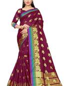 Purple woven cotton silk saree with blouse