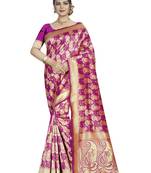 Rani pink woven art silk saree with blouse