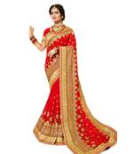 Red embroidered georgette saree with blouse