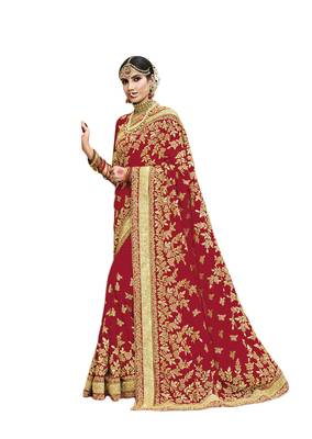 Red embroidered georgette saree with blouse 1
