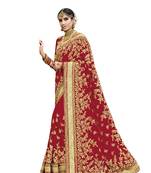 Red embroidered georgette saree with blouse