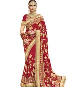 Red embroidered georgette saree with blouse
