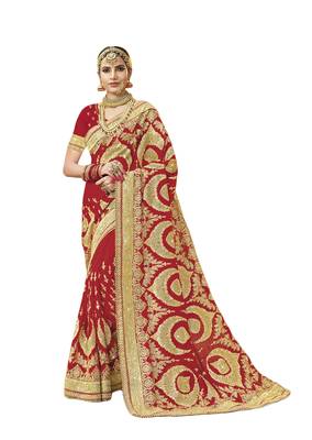 Red embroidered georgette saree with blouse 1