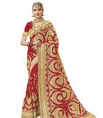Red embroidered georgette saree with blouse