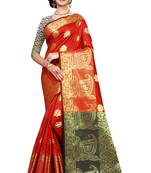 Red woven art silk saree with blouse