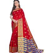 Red woven art silk saree with blouse
