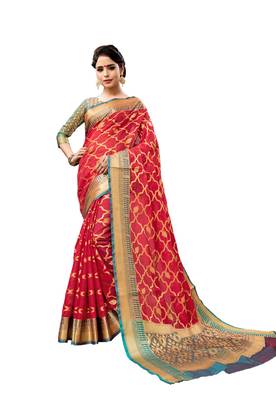 Red woven art silk saree with blouse 1