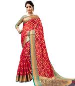 Red woven art silk saree with blouse