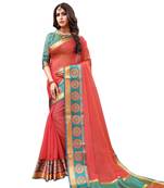 Red woven cotton silk saree with blouse