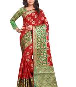 Red woven silk saree with blouse