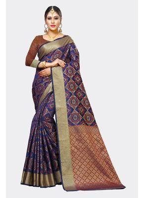 Royal blue woven art silk saree with blouse 1