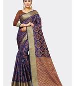 Royal blue woven art silk saree with blouse