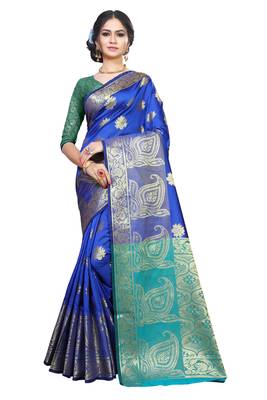 Royal blue woven art silk saree with blouse 1