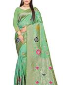 Sea green woven art silk saree with blouse