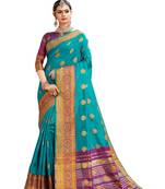 Sky blue woven cotton silk saree with blouse