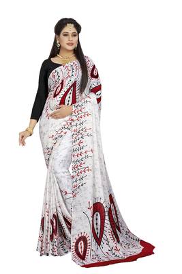 White printed crepe saree with blouse 1